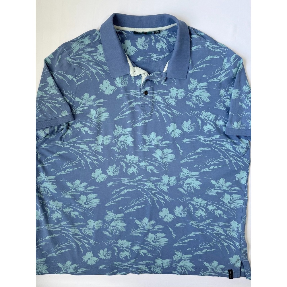Perry Ellis Men's 2XLT Blue Floral Polo Shirt 2XL Tall Short Sleeve
